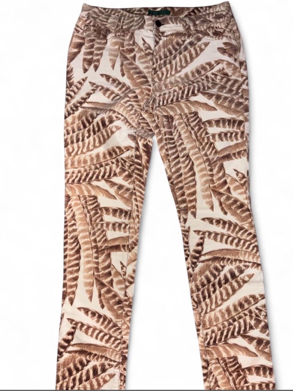 Ralph Lauren Cream and Brown Leaf-Print Kids Leggings